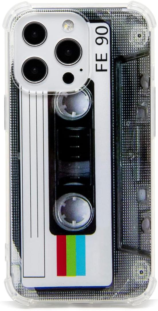 Case for iPhone 13 Pro Matte Finish Heavy Duty Soft Back Cover with Reinforced Corners TPU Soft Bumper Retro Cassette Tape Case Compatible with iPhone 13 Pro