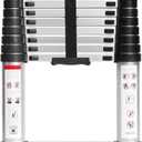 BOCOM 14.5 FT Aluminum Telescoping Ladder, Lightweight Multi-Purpose Collapsible Extension with 2 Triangle Stabilizers, Heavy Duty 330 lbs Max Capacity, Ideal for Home, RV, and Outdoor Work Silver