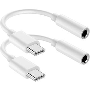 USB C to 3.5mm Audio Headphone Jack Adapter (2Pack), Aux to USB C Dongle Cord Cable Compatible with iPhone 16/15 Series/iPad Pro/Samsung Galaxy S25 S24 S23 Ultra/Google Pixel - White
