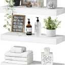 QEEIG Floating Shelves for Wall Bathroom Shelf Bedroom Kitchen Living Room Hanging Book Shelves Small Farmhouse Decor 16 inch Set of 3, White (015-W3)
