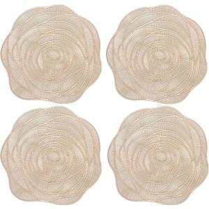 Rose Placemats Set of 4, 15" Non Slip Heat Insulation Table Place Mats,Gold Valentine's Day Placemats Dinner Place Mats Table Decorations Mother's Day Wedding Party Supplies