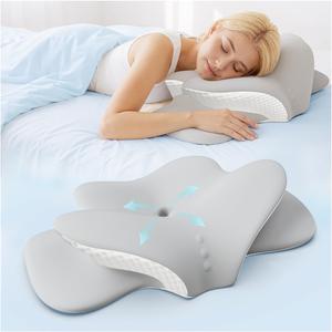 Cooling Cervical Neck Pillow for Sleeping, Ergonomic Memory Foam Pillows for Neck Support & Pain Relief, Odorless Adjustable Orthopedic Bed Pillows for Side Back Stomach Adults Sleepers (White)