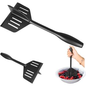 YHBARK Professional Heat Resistant Nylon Meat Cut, Spatula and Meat crusher Double Function, Potato MasherNon-scratch UtensilsGood Grips Ground Meat Chopper, Black, 1 Piece
