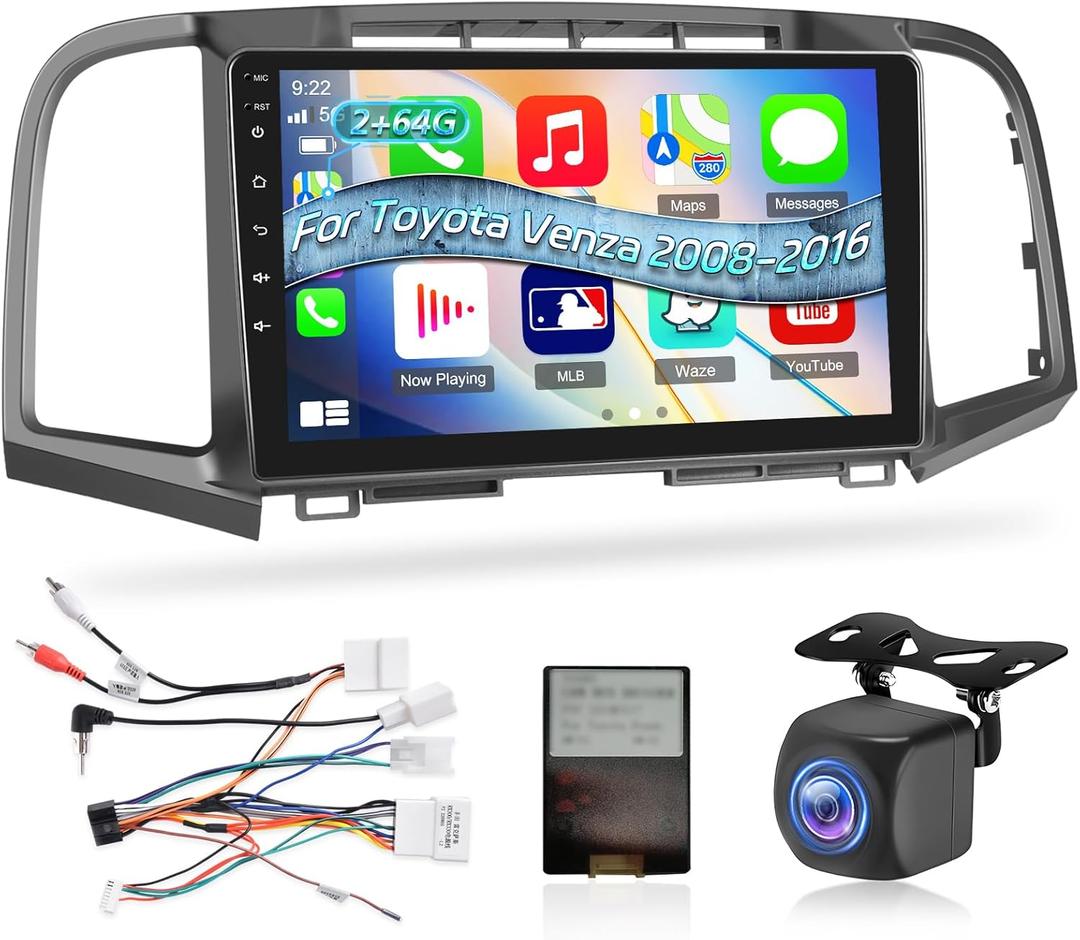 [2+64G] NHOPEEW Car Radio for Toyota Venza 2008-2016 with Wireless Carplay and Android Auto - 9 Inch Touch Screen Android Car Stereo - DSP/WiFi/GPS Navigation/SWC/Bluetooth + AHD Backup Camera
