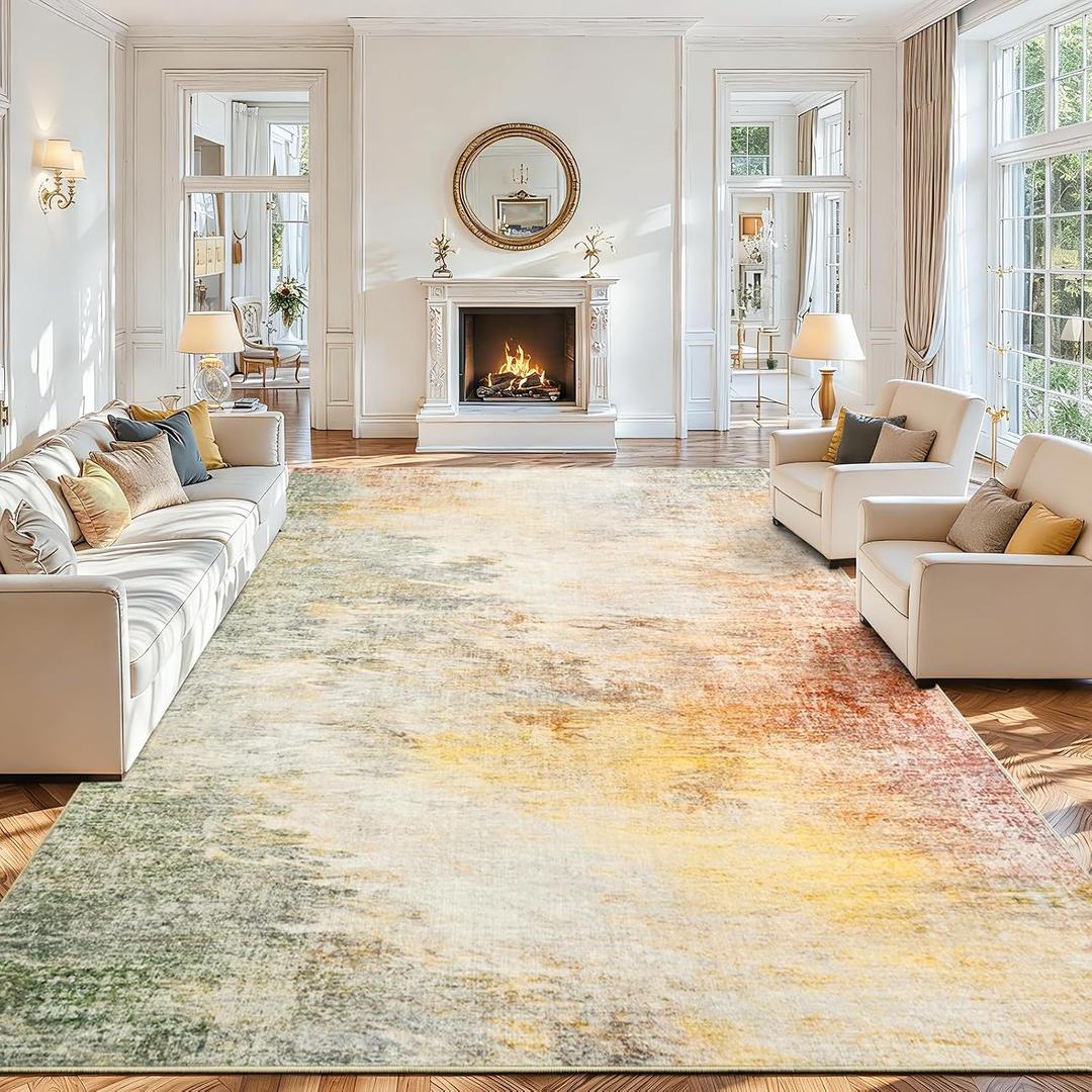 8x10 Area Rugs for Living Room, Washable Abstract Large Bedroom Rug Non-Slip Low Pile Stain Resistant Indoor, Soft Throw Thin Modern Carpet for Kitchen Farmhouse Nursery Home Office Decor, Colorful