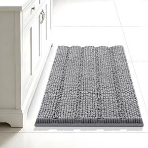 Bcoimo 24"×17" Chenille Bath Mat – Non-Slip with Backing Bath Rug Ultra-Absorbent and Machine Washable Bathroom Mat Quick-Dry Design. Ideal for Bathroom and Tub Areas