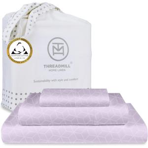 Threadmill Egyptian Cotton Twin XL Sheet Set | 100% Certified Egyptian Cotton Sheets for Twin XL Size Bed | Damask Jacquard Twin XL Bed Sheets Deep Pocket | Soft 3 Pc Cooling Sheet Set | Lilac
