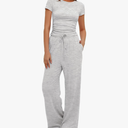 Darong Women's 2 Piece Set Outfits Lounge Sets Ruched Short Sleeve Tops High Waisted Wide Leg Pants Tracksuit Sets S