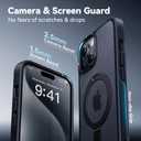 CASEKOO for iPhone 15 Case with Magnetic Invisible Stand [Military Drop Protection] [Compatible with MagSafe] Shockproof Slim Translucent Matte Case 6.1 Inch, Black, for Man/Woman