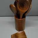 9 Piece Natural Teak Wooden Kitchen Utensil Set with Spoon Rest - Comfort Grip Cooking Spoons and Utensils Holder