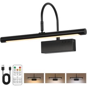 Picture Light, 5000mAh Battery Rechargeable Wall Sconce,16 inch Black Art Painting Light with Remote Dimmable, 3 Color temperatures & Timmer Art Lights for Paintings,Picture Frame,Gallery