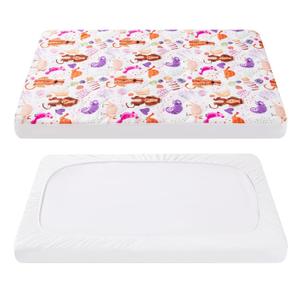 TILLYOU Pack and Play Sheet - Soft Quilted Crib Cover Pad, Toddlers Mattress Protector with 1''-3'' Deep Pocket, Thick Play Yard Playpen Sheets, Crib Mattress Pad 39"x27", Animal Graffiti