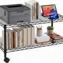 2-Tier Media Shelf Organizer with Adjustable Shelves with 125-lb Capacity Per Shelf, Black Steel Wire Shelving, Storage Rack with Smooth Rolling Locking Casters, 18" X 36" X 20"