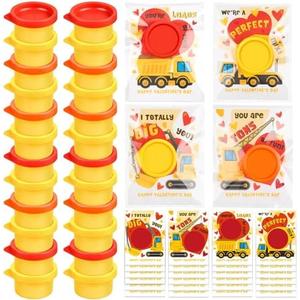 24 Pack Valentines Cards with Playdough Construction Vehicles Greeting Card DIY Modelings Clays Bulk Funny Valentine Exchange Cards for School Class Classroom Party Favors