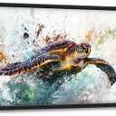 Extra Large Framed Sea Turtle Wall Art,Oversized Abstract Colorful Sea Nautical Wall Decor Pictures for Living Room,Canvas Print Painting Modern Artwork Bedroom Office Bathroom Home Decor 36L x24W
