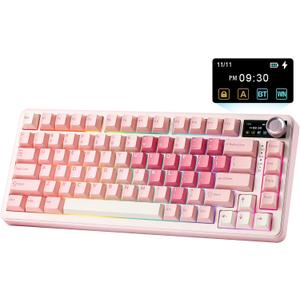 YUNZII B75 PRO MAX Wireless Mechanical Keyboard, 75% Layout with Screen and Knob, Custom Hot Swap Gasket, Creamy Pre-lubed Switches, Bluetooth/ Type-C/ 2.4G for Win/ Mac (Pink Heart, Cocoa Cream V2 Switch)