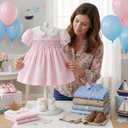 Bucherry 1 Pack Baby Clothes Display Stand Wooden Baby Shower Centerpiece Adjustable Height Circle Shaped Dress Hanger Doll Dress Outfit Stand Rack Hand Assembled Hangers Display Set (White Color)