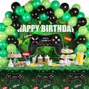 Video Game Birthday Party Decorations Set Gaming Happy Birthday Supplies Includes Video Game Backdrop, Table Covers, Balloons and Foil Gamer Balloons for Party(Green and Black)