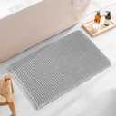 Upgraded Waffle Bath Mat 17" X 24", Super Absorbent Non Slip Bath Mats for Bathroom Floor, Machine Washable Bathroom Rugs with Tassels, Rubber Backed Bathroom Mats, Ultra Soft (Grey)