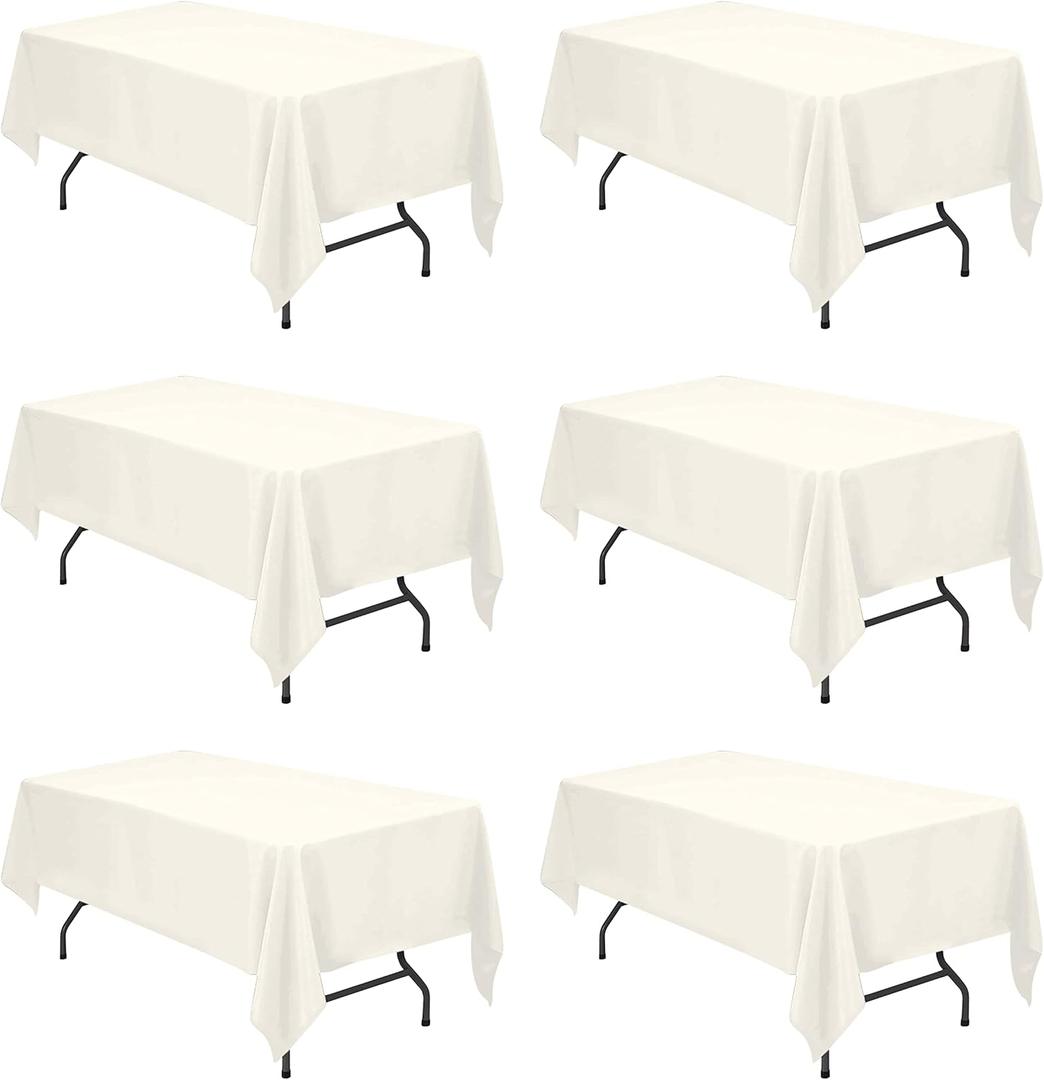 BRILLMAX 6 Pack Ivory Tablecloths 60 x 102 Inch for 6ft Rectangle Tables - 150 GSM Polyester Fabric, 15" Standard Drop, Water, Stain & Wrinkle Resistant Cloth Cover for Wedding Banquet Dining Buffet