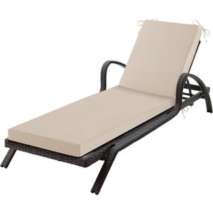 Chaise Lounge Cushions Outdoor, 72x 21x 3 Inch Waterproof & Fade-Resistant Lounge Chair Cushion, Outdoor Chaise Cushion with Removable Cover & Ties for Lawn, Patio, Pool & Beach, Beige