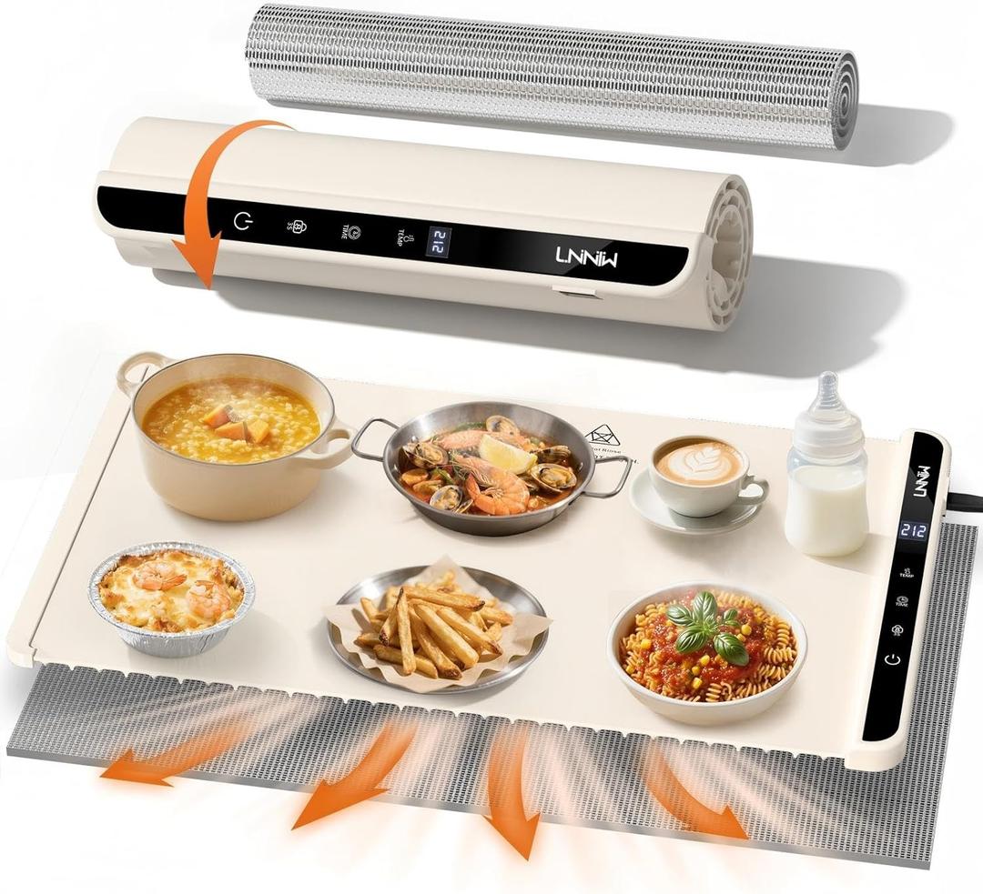 Food Warming Mat with Heat-Resistant Pad, 26X15 Inch, 6-Level Temp 6-Hour Timer, Child Lock Safety, Food Warmer Chafing Dishes for Buffet.