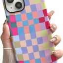 Vinlayss Compatible with iPhone 15 Plus Case6.7" with Cute Colorful Checkered Pattern, Shockproof Slim TPU and Hard PC Protective Phone Case for Women Girl Men - Colorful 3