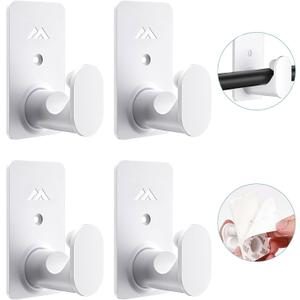 No Drill Curtain Rod Brackets Upgrade 3M Adhesive No Drilling Curtain Rod Holders Renter Friendly Curtain Rod Hooks Nail Free Suitable for Poles 5/8 Inch (4Pcs White)
