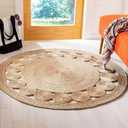 Agro Richer Jute Area Rug Round 2x2 ft Rustic Vintage Handwoven Braided Natural Fibre Boho Soft Chunky Runner for Living Room Bedroom Entryway Hallways Indoor Outdoor Framhouse Kitchen Beige