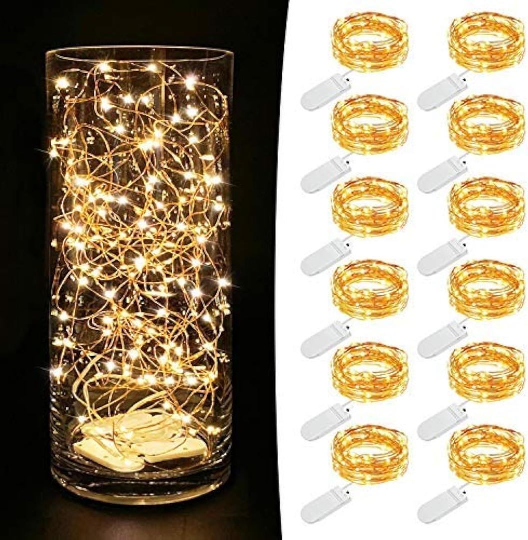 MUMUXI 12 Pack 7.2ft Fairy Lights Battery Operated String Lights, 20 Mini LEDs for Centerpiece Table Decorations, Wedding Party Bedroom Mason Jar Christmas Decor, Warm White (7.2 Ft-12 Pack-20 LED)