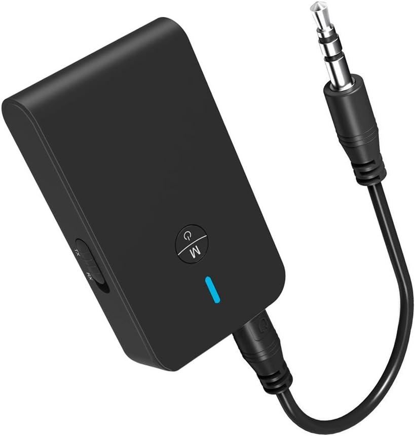 Bluetooth 5.3 Transmitter Receiver for TV and Wireless Headphones, 2-in-1 Bluetooth Adapter, Wireless Transmitter for TV, PC, MP3, Gym, Airplane Use with Any 3.5 mm Audio Jack (Black)