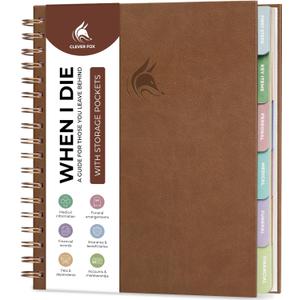 Clever Fox When I Die Planner With Pockets for Documents  End-of-Life Organizer Binder for Important Personal Info & Final Wishes (Brown)