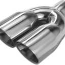 A-KARCK Dual Exhaust Tip 3 Inch Inlet 4" Dual Outlet 12" Overall Length Polished Stainless Weld-On Duo Layer Angle Exhaust Tailpipe Tips for Car Truck (Left)