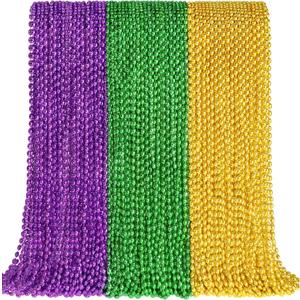 SHAOQINLIN 102 PCS Mardi Gras Beads, 30.5'' Metallic Gold Green Purple Mardi Gras Oval Beads Necklaces Mardi Gras Accessories Bulk Carnival Bead Necklace for Mardi Gras Parade Throws Party Favors