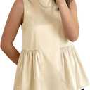 Tankaneo Womens Silk Satin Tank Tops Summer Dressy Casual Babydoll Sleeveless Shirts Peplum Pleated Loose Fit Blouses