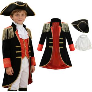 Colorful House Napoleon Costume for Boys Colonial Outfit Renaissance Halloween Cosplay for Kids, XL