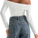 SUUKSESS Women Off the Shoulder Bodysuit Short Sleeve Strapless Thong Body suit (White, M)