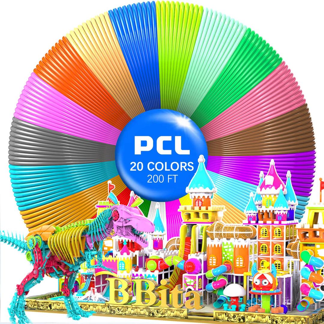 3D Printing Pen PCL Filament Refills 1.75mm, Pack of 20 Colors, Low Melting Temp of 70, High-Precision Diameter, Non-Toxic Non-Clogging(200 FT)not Included 3D Pen