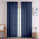 OWENIE Crushed Voile Navy Sheer Curtains 96 Inches Long 2 Panles Set for Living Room/ Bedroom, Rod Pocket Elegant Crinkled Light Filtering Semi Sheer Drapes, 2 Pieces Total 84" Wide