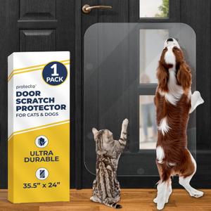 PROTECTO Heavy Duty Door Protector from Dog Scratching, 35 x 24 Clear Door Scratch Protector, Easy & Quick to Install on Window, Wall, Screen & Sliding Doors | Cat Scratch Guard for Indoors Outdoors (35.5x24", 1-pack Clear)