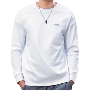ZVX Heavy-Duty Pure Cotton Casual Long Sleeved T-Shirt for Men's Autumn Fashion Brand Contrasting Color T-Shirt (White, XL)