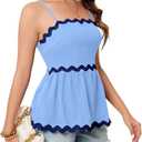 Women's Summer Tank Tops Cute Peplum Crewneck/Spaghetti Straps Cami Vacation Shirt (S)