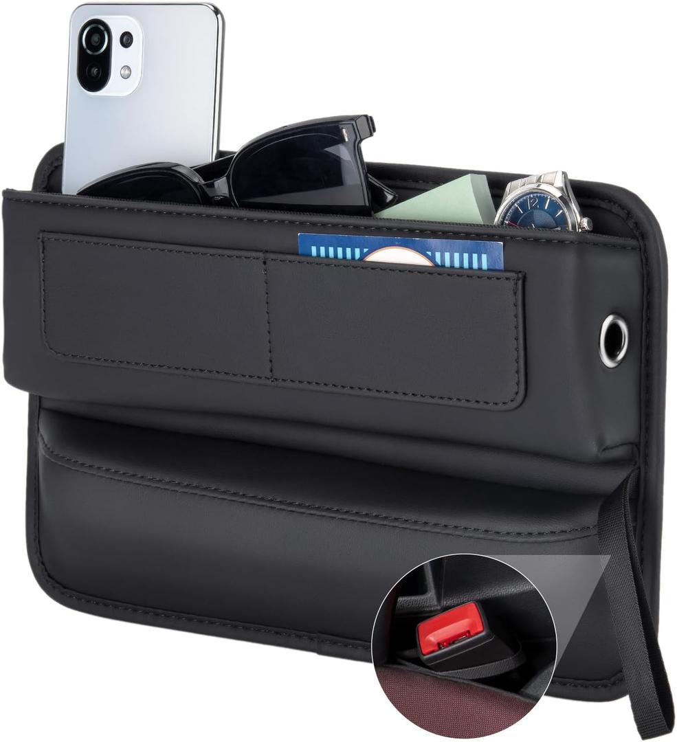 Car Seat Gap Filler Organizer Car Storage Organizer Car Accessories for Women/Men Interior Premium Leather Keeps Phone/Keys/Wallets (Black, 1 Pack)