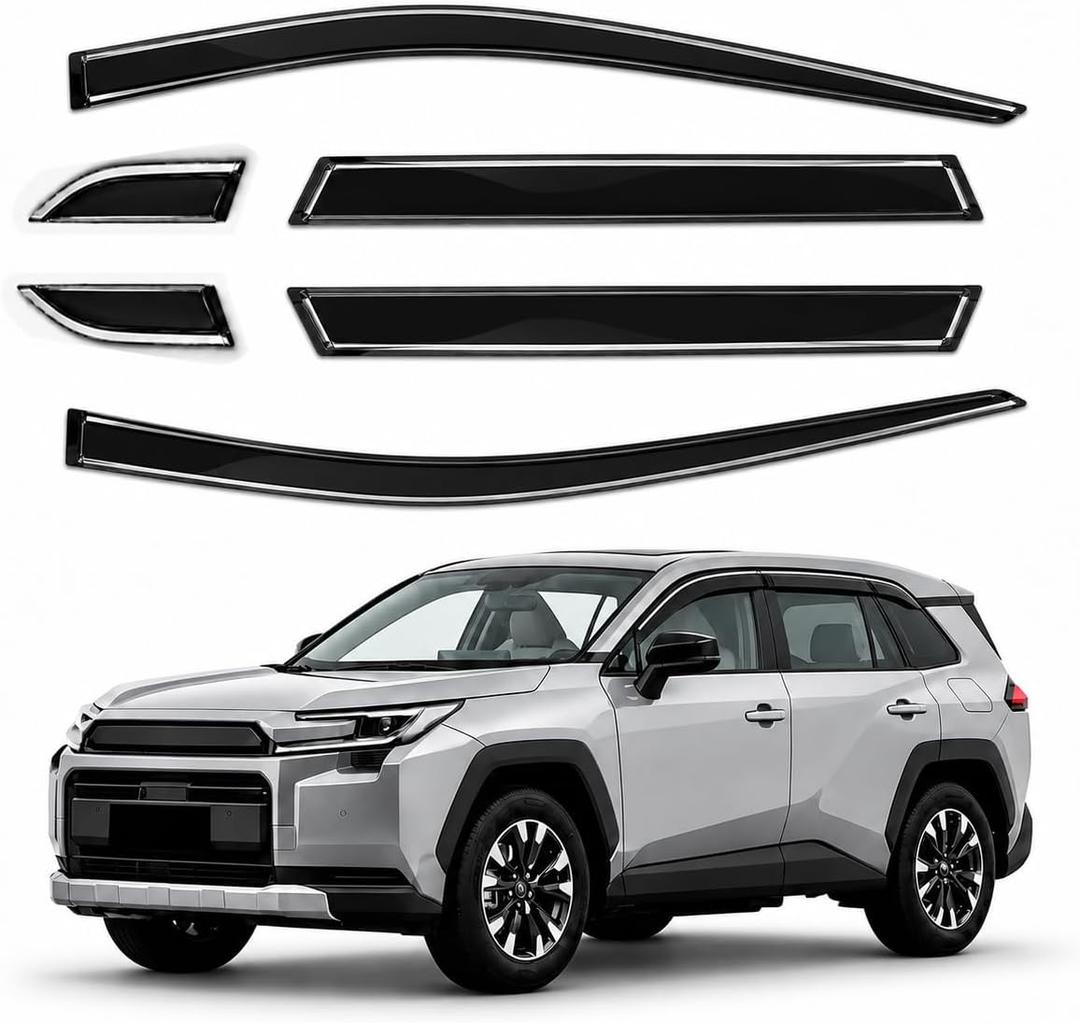 Window Visors Rain Guards Compatible with 2026 Toyota RAV4 Only, 6PCS Tape-On Acrylic Side Window Deflectors with Electroplated Chrome-Look Trim, Exterior Accessories