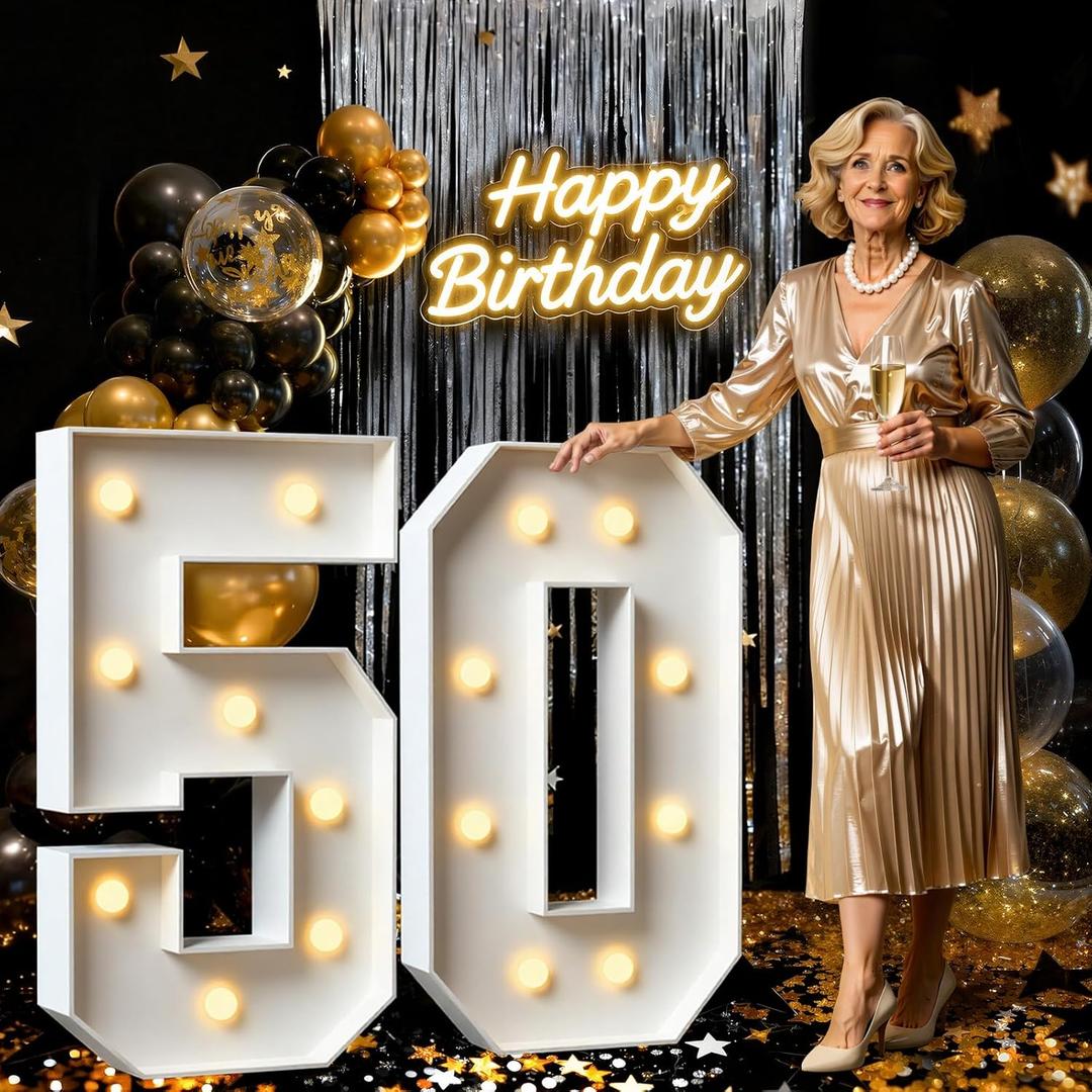 3FT Marquee Numbers 50, Large Light Up Numbers for 50th Birthday Decorations Big DIY Mosaic Number 50 Birthday Party Backdrop for Women and Men Anniversary Decor Pre-Cut Foam Board Kit