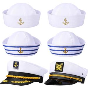 SATINIOR 6 Pieces Yacht Captain Sailor Hat Navy White Ship Boat Caps Costumes for Halloween Dressing up Party Adult Men Women