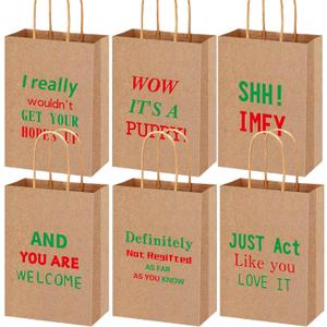 Colarr 24 Pieces Christmas Funny Gift Bags with Handle Holiday Red and Green Paper Treat Candy Goodie Bags Xmas Funny Gift Wrapping for Christmas Holiday Party Favor Present Wrap