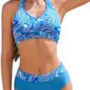 AI'MAGE Bikini Sets for Women High Waisted Two Piece Bathing Suit Tummy Control Swimsuits Halter Color Block Swimwear 2025 Large