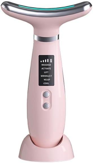 Face Massager -4 Color Red-Light-Therapy for Face and Neck for Wrinkles, Double Chin, Vibrating Facial Massager with Thermals (Cold-Hot-Pink)