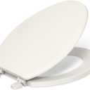 KOHLER 4694-96 Ridgewood Elongated Toilet Seat, Compression-Molded Wood, Color-Matched Plastic Hinges, Biscuit